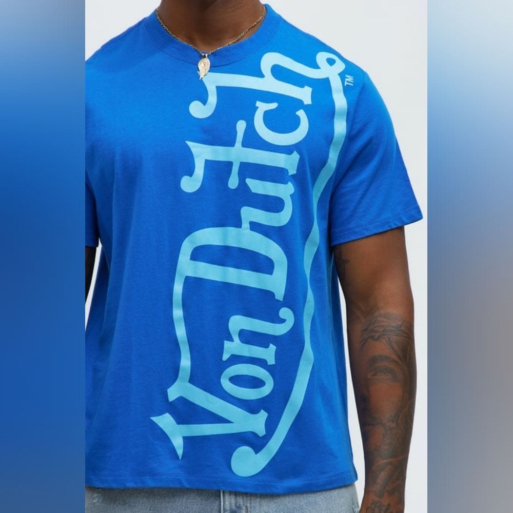 Von Dutch  Blasted Short Sleeve Blue Tee - Picture 3 of 6